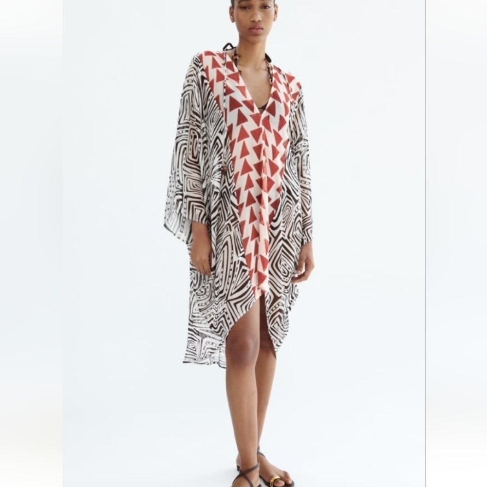 ZARA Printed asymmetric Kaftan Dress